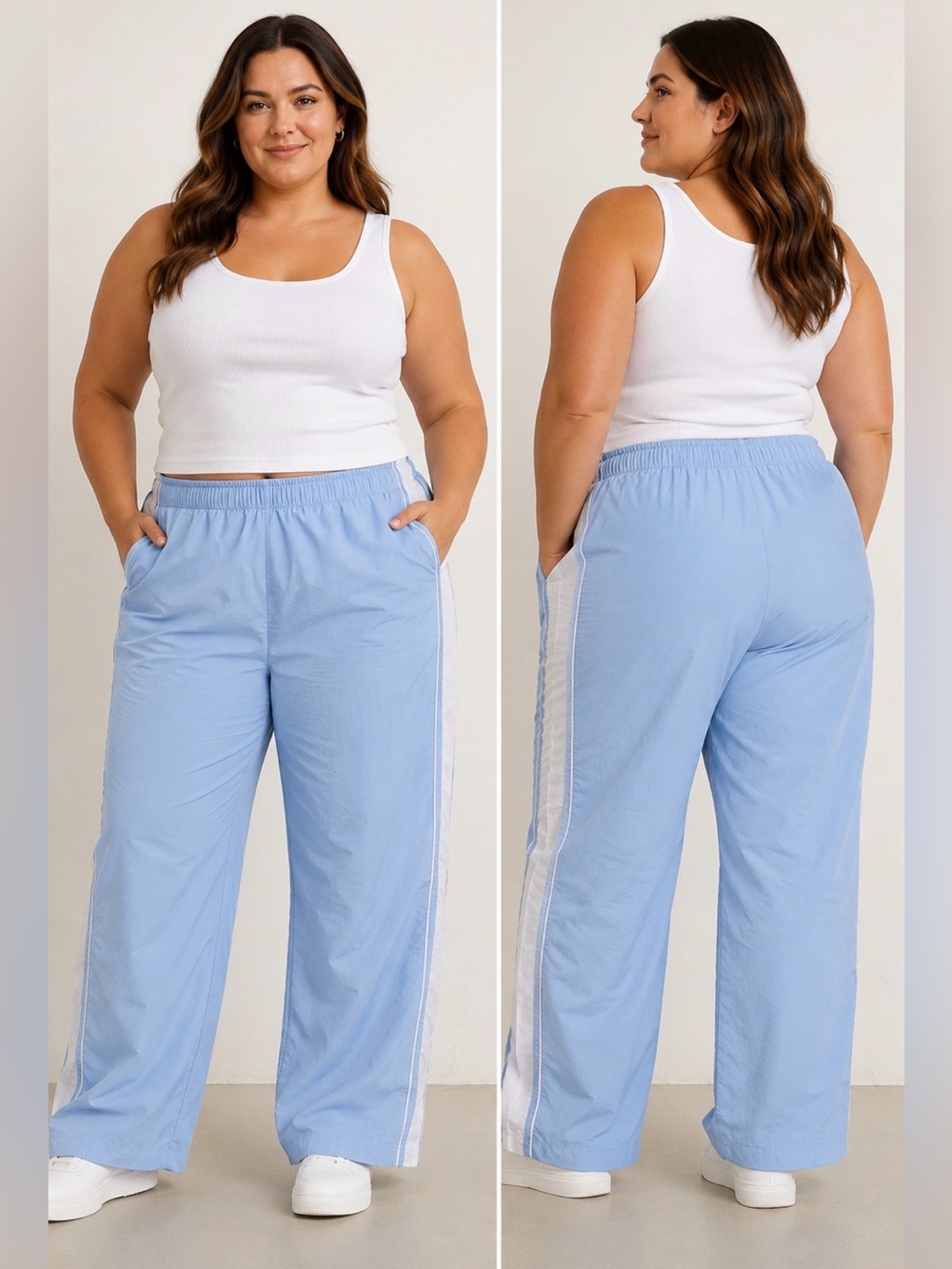 No Boundaries Side Stripe Track Pants XL 16/18 Light Blue Wide Leg Athleisure